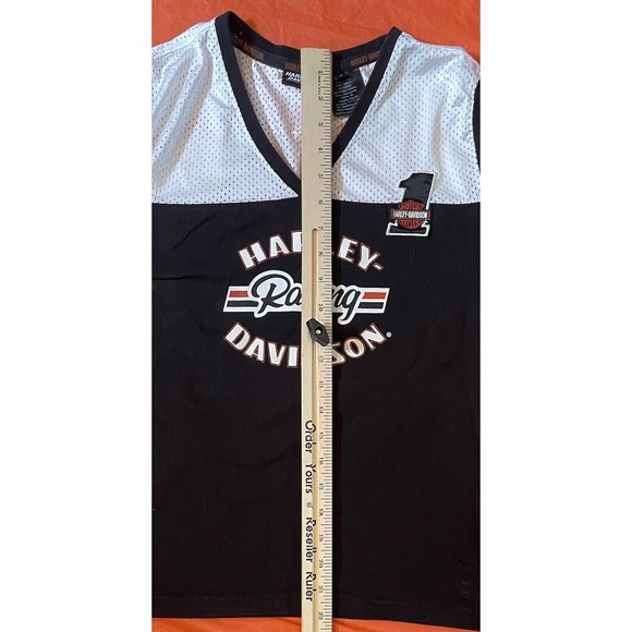 Harley Davidson Racing #1 V-Neck‎ Shirt Women's Sz Large Black White - Picture 3 of 5